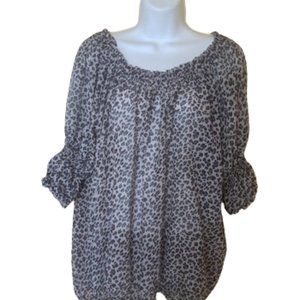 ---  Black White Animal Print Blouse Blosuy Top Size XXL